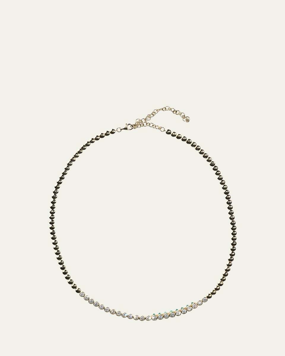 Tubbo Sideway 14K Gold Diamond and Emerald Tennis Necklace